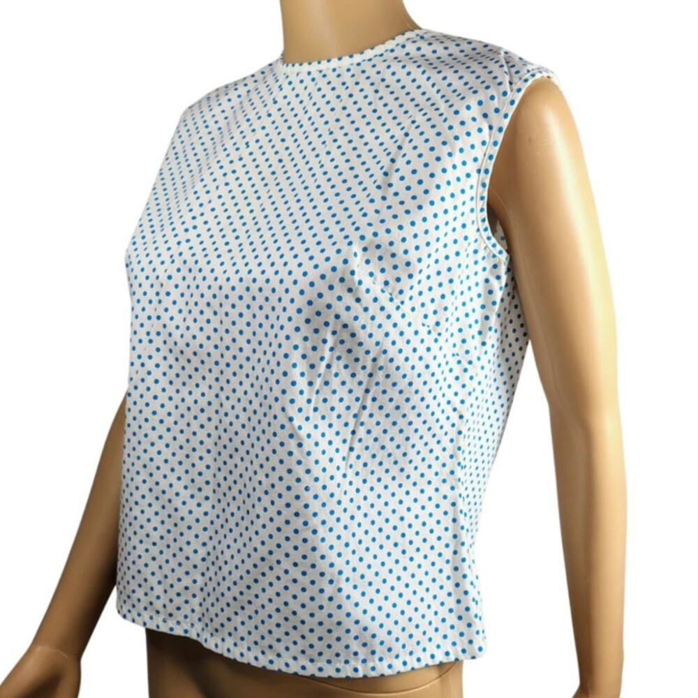 1960s Polka Dot Sleeveless Fitted High Neckline Top Button Up Back Size Large